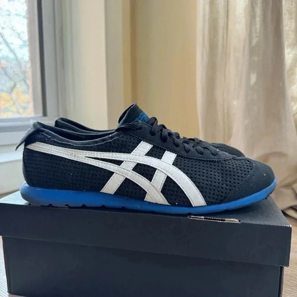 Onitsuka Tiger Rio Runner Trainers Sneaker Shoes Black Blue White Mens 9.5 - Picture 3 of 9